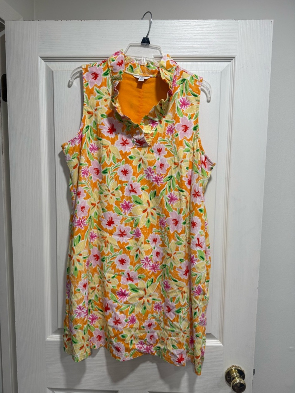 crown & ivy Yellow Floral Ruffle Neck Tunic